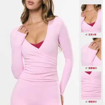 LS-B0892 Women's Long-Sleeve Yoga Top in Raspberry Red, original product photograph