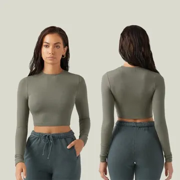 LS-B0898 Women's Long-Sleeve Yoga Top in Green, original product photograph
