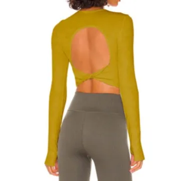 LS-B0952 Women's Long-Sleeve Yoga Top in Green, original product photograph