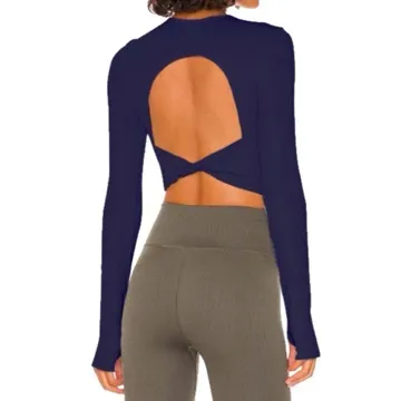LS-B0952 Women's Long-Sleeve Yoga Top in Navy, original product photograph