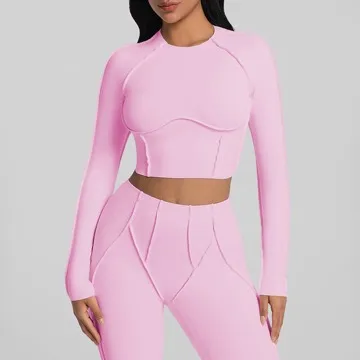 LS-B1024 Women's Long-Sleeve Yoga Top in Red, original product photograph