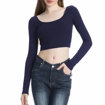 LS-B1039 Women's Long-Sleeve Yoga Top in Navy, original product photograph
