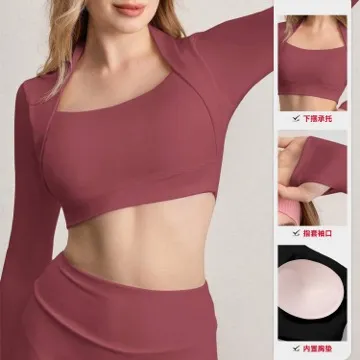 LS-B1049 Women's Long-Sleeve Yoga Top in Pink, original product photograph