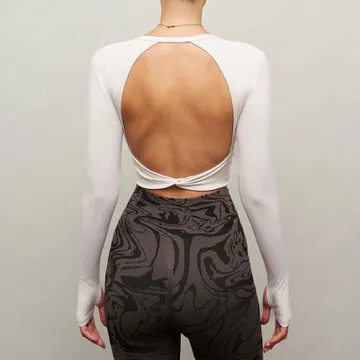 LS-B1060 Women's Long-Sleeve Yoga Top in Navy, original product photograph