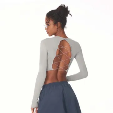 LS-B1076 Women's Long-Sleeve Yoga Top in Black, original product photograph