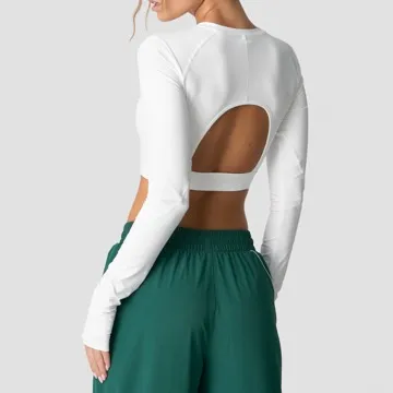 LS-B1095 Women's Long-Sleeve Yoga Top in White, original product photograph