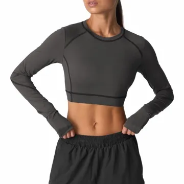 LS-B1095 Women's Long-Sleeve Yoga Top in Graphite Grey, original product photograph
