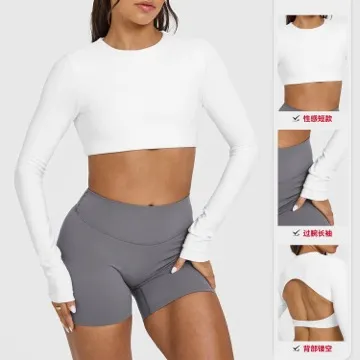 LS-B1113 Women's Long-Sleeve Yoga Top in White, original product photograph