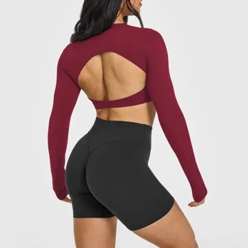 LS-B1113 Women's Long-Sleeve Yoga Top in Red, original product photograph