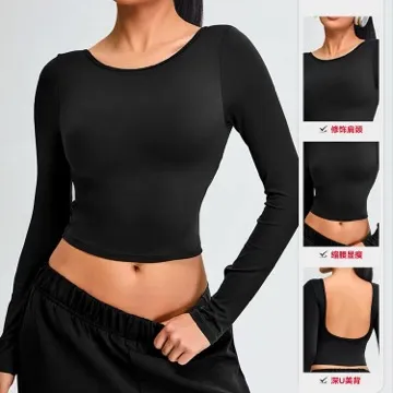 LS-B1115 Women's Long-Sleeve Yoga Top in Ivory, original product photograph