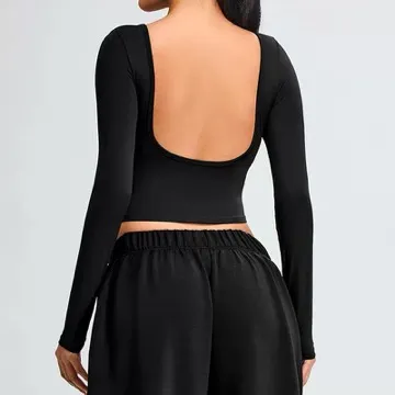LS-B1115 Women's Long-Sleeve Yoga Top in Brown, original product photograph