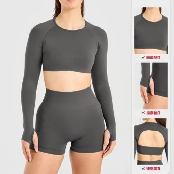 LS-B1122 Women's Long-Sleeve Yoga Top in Star Grey, original product photograph