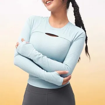 LS-B1145 Women's Long-Sleeve Yoga Top in White, original product photograph