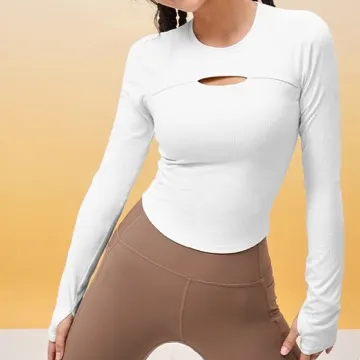 LS-B1145 Women's Long-Sleeve Yoga Top in Ivory, original product photograph