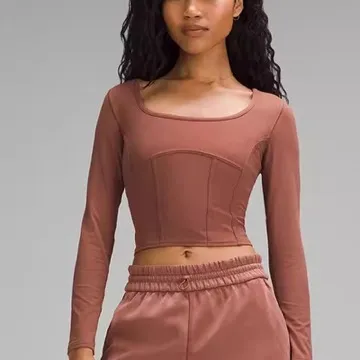 LS-B1157 Women's Long-Sleeve Yoga Top in Brown, original product photograph