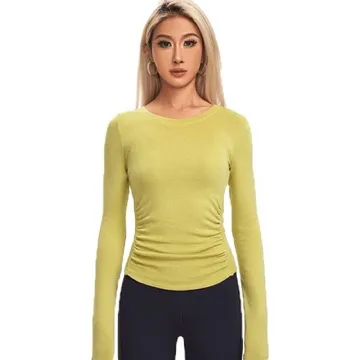 LS-B1172 Women's Long-Sleeve Yoga Top in Milk Tea, original product photograph