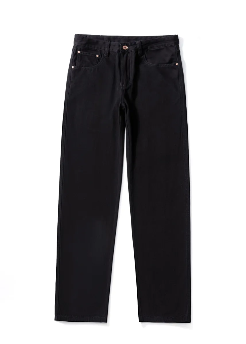 ST26-BJ-002 Solid-Color Relaxed Cotton Jeans in Black, original product photograph