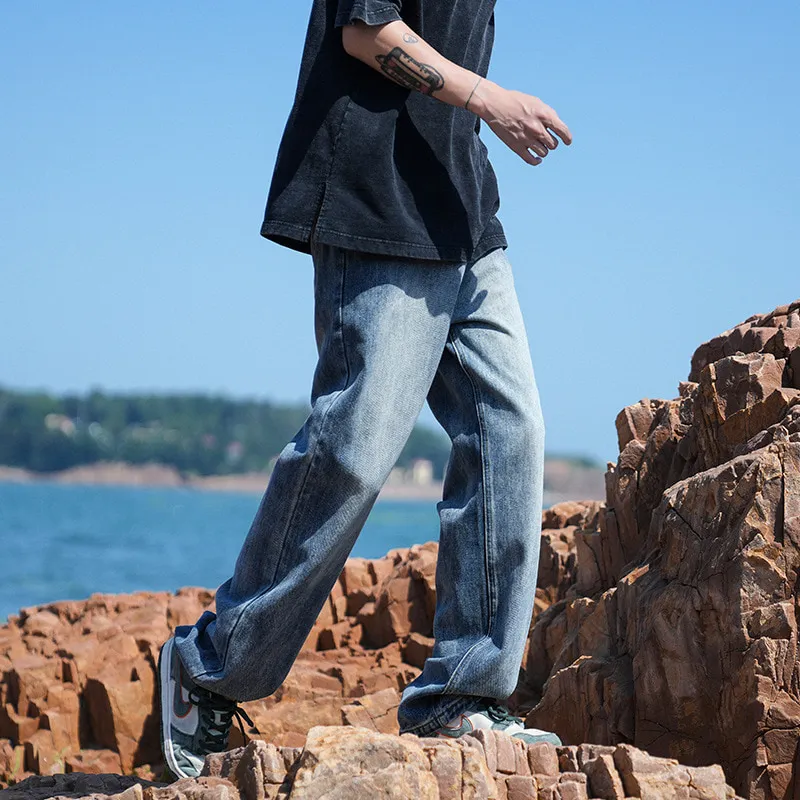 ST26-BJ-005 Soft-Wash Relaxed Denim Pants in Mid Blue, original product photograph