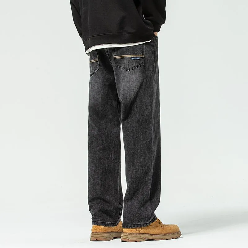 ST26-BJ-007 Relaxed Straight-Leg Wash Jeans in Black Grey, original product photograph
