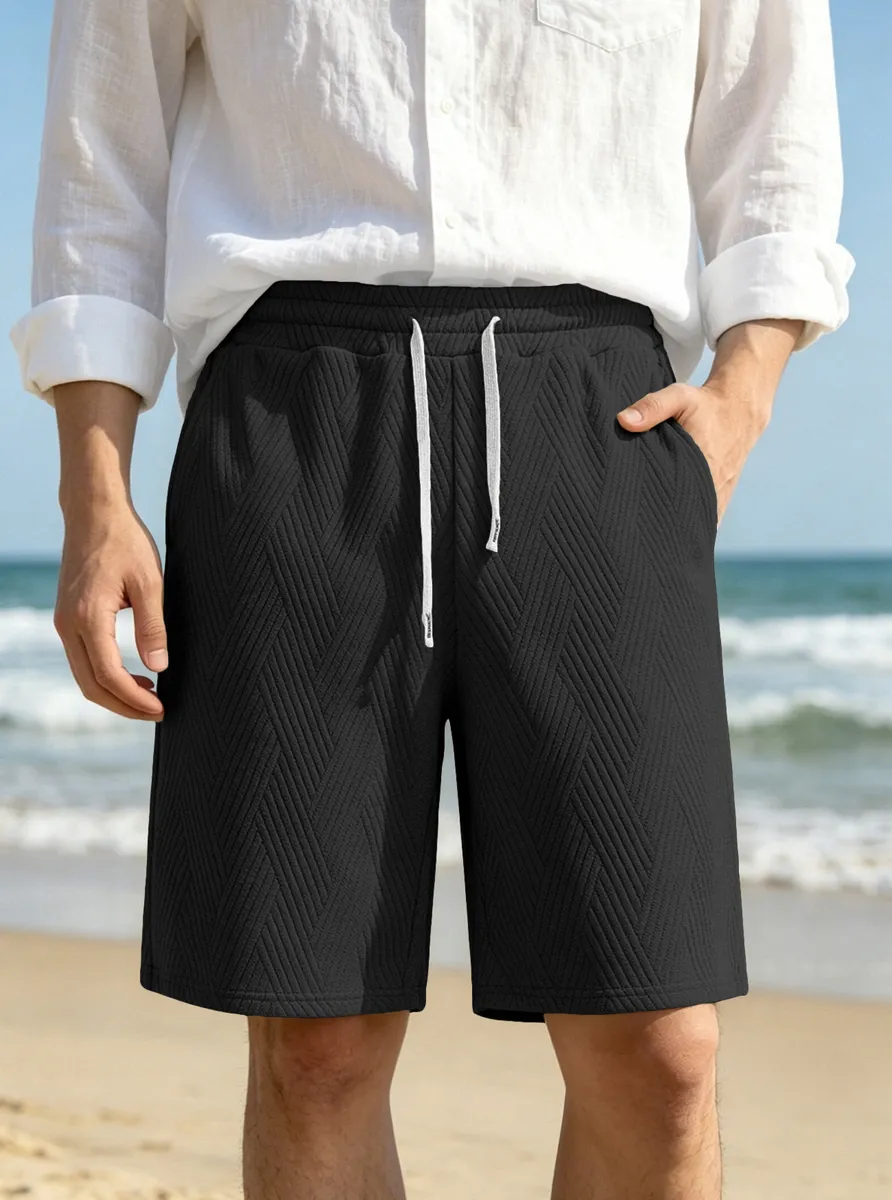 ST26-BS-002 Textured Drawstring Sport Shorts in Black, original product photograph