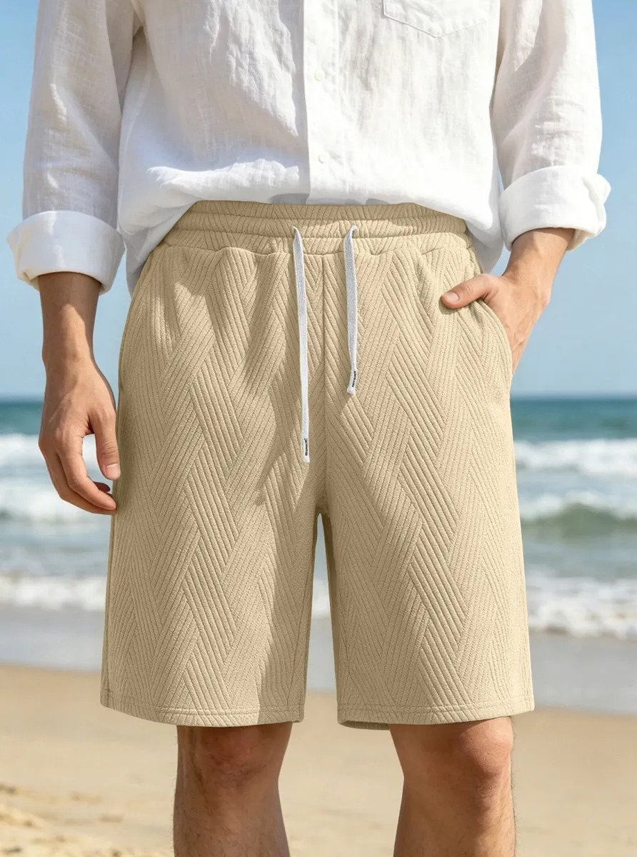 ST26-BS-002 Textured Drawstring Sport Shorts in Khaki, original product photograph