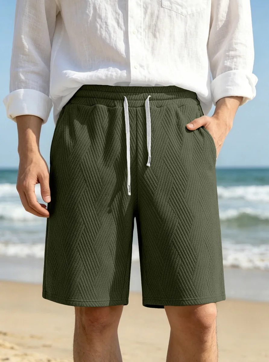 ST26-BS-002 Textured Drawstring Sport Shorts in Army Green, original product photograph