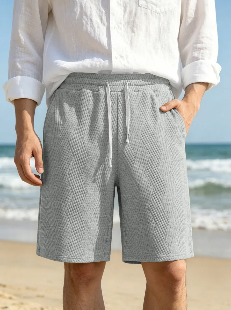 ST26-BS-002 Textured Drawstring Sport Shorts in Light Heather Grey, original product photograph