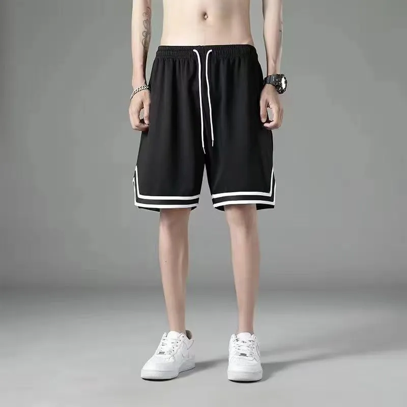 ST26-BS-007 Contrast-Trim Basketball Shorts in Black, original product photograph