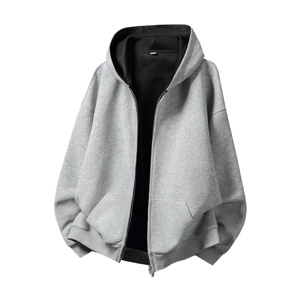 ST26-HD-001 Contrast-Inner Zip Hoodie in Light Grey / Black, original product photograph
