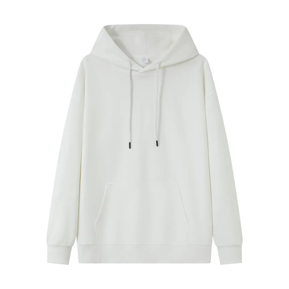 ST26-HD-004 Plain Drawstring Pullover Hoodie in White, original product photograph