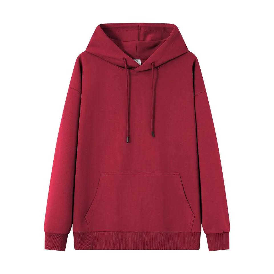 ST26-HD-004 Plain Drawstring Pullover Hoodie in Burgundy, original product photograph