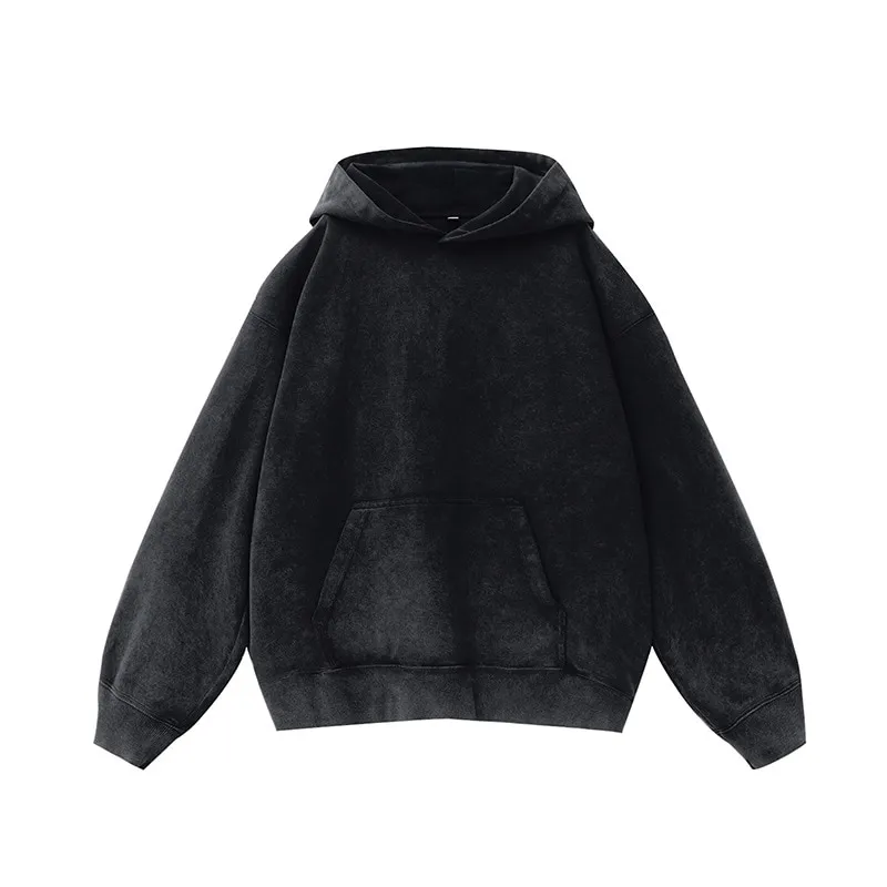 ST26-HD-006 Wax-Washed Drop-Shoulder Hoodie in Washed Black, original product photograph