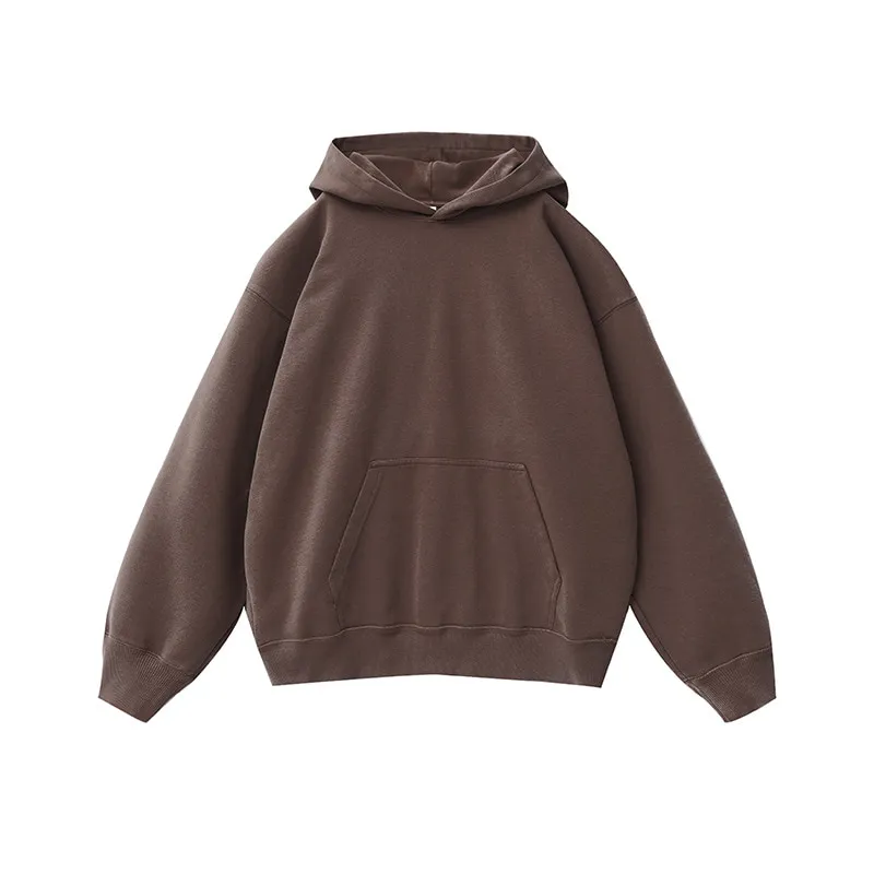 ST26-HD-006 Wax-Washed Drop-Shoulder Hoodie in Washed Brown, original product photograph