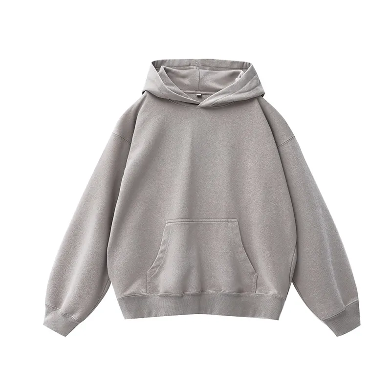 ST26-HD-006 Wax-Washed Drop-Shoulder Hoodie in Washed Light Grey, original product photograph