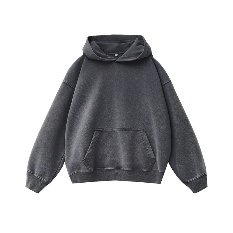 ST26-HD-006 Wax-Washed Drop-Shoulder Hoodie in Washed Charcoal, original product photograph