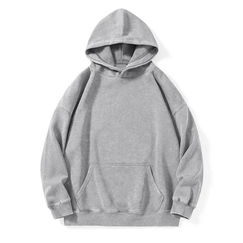 ST26-HD-007 Vintage-Wash Pullover Hoodie in Washed Light Grey, original product photograph