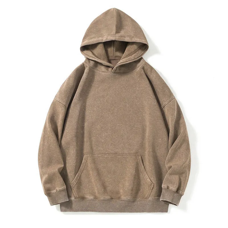 ST26-HD-007 Vintage-Wash Pullover Hoodie in Washed Brown, original product photograph