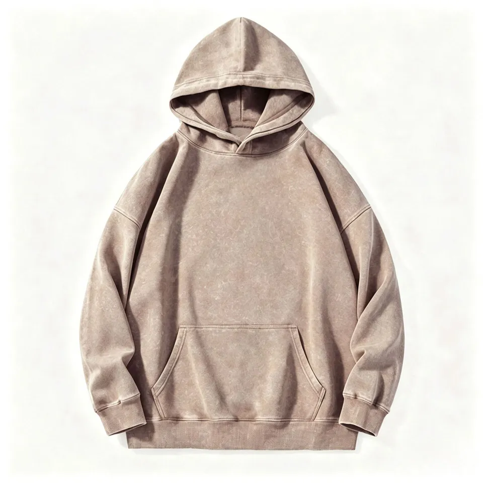ST26-HD-007 Vintage-Wash Pullover Hoodie in Washed Sand, original product photograph