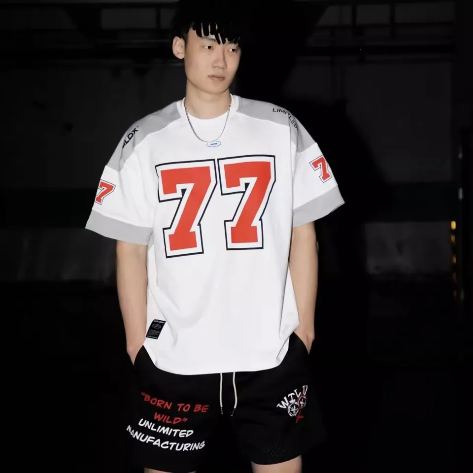 ST26-RJ-004 Number 77 Panel Jersey in White / Grey, original product photograph