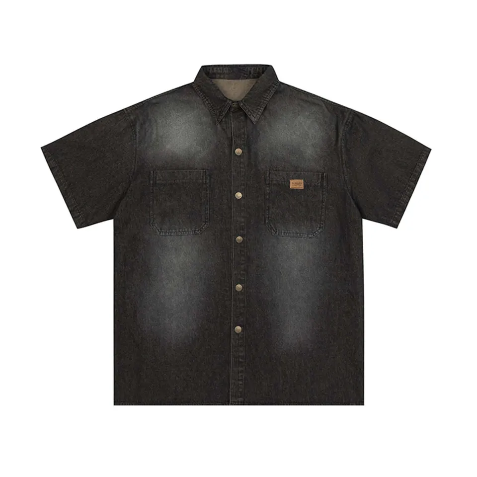 ST26-RS-003 Washed Short-Sleeve Denim Shirt in Washed Black, original product photograph