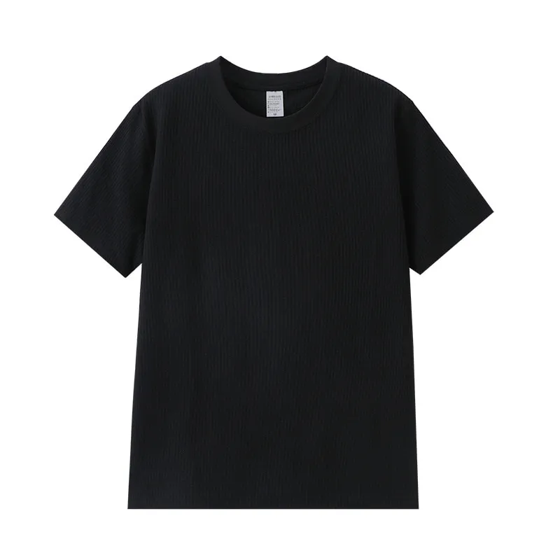 ST26-RW-002 Fine-Waffle Crewneck Tee in Black, original product photograph
