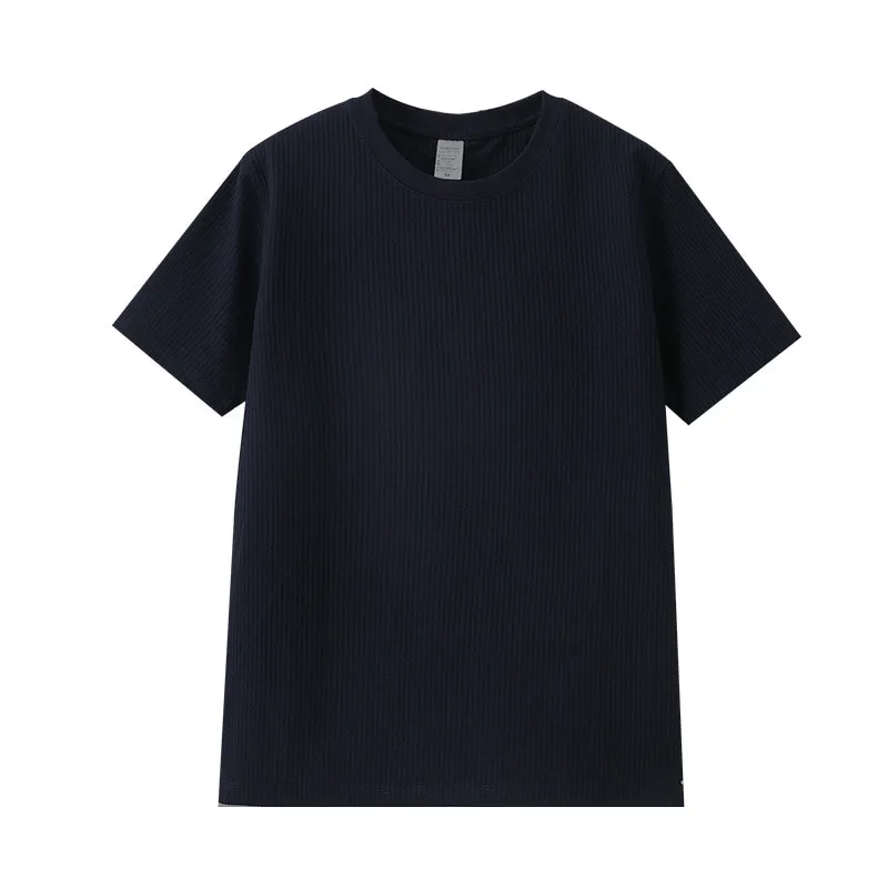 ST26-RW-002 Fine-Waffle Crewneck Tee in Midnight Navy, original product photograph