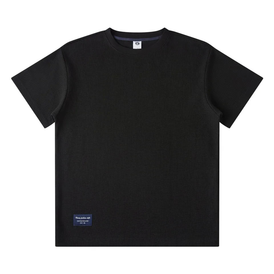 ST26-RW-004 Heavy Waffle Crew-Neck T-Shirt in Black, original product photograph