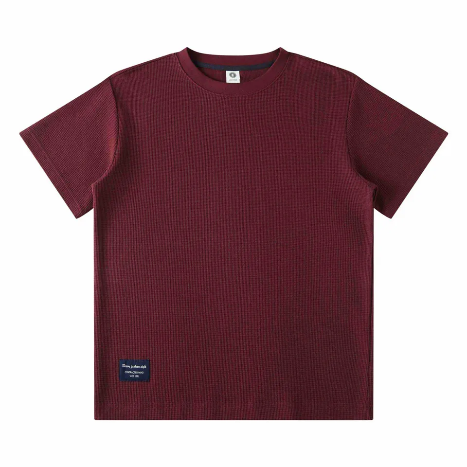 ST26-RW-004 Heavy Waffle Crew-Neck T-Shirt in Burgundy, original product photograph