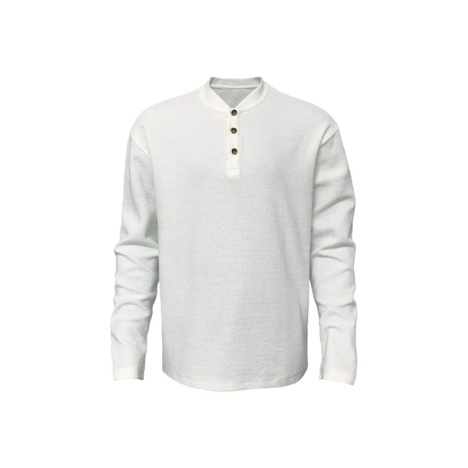ST26-RW-005 Waffle Henley Long-Sleeve Top in White, original product photograph
