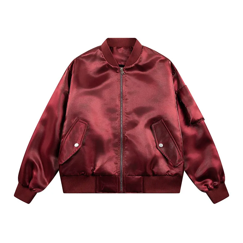 ST26-VB-001 Satin-Look Yoke Bomber Jacket in Burgundy, original product photograph