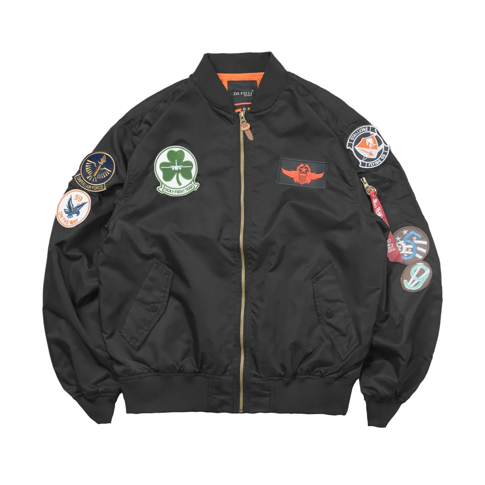 ST26-VB-003 Patch-Detail Flight Bomber Jacket in Black, original product photograph
