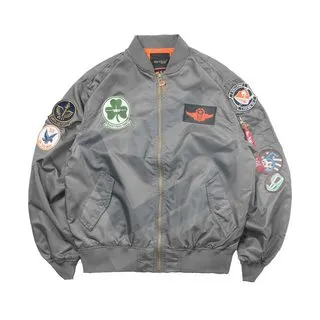 ST26-VB-003 Patch-Detail Flight Bomber Jacket in Grey, original product photograph