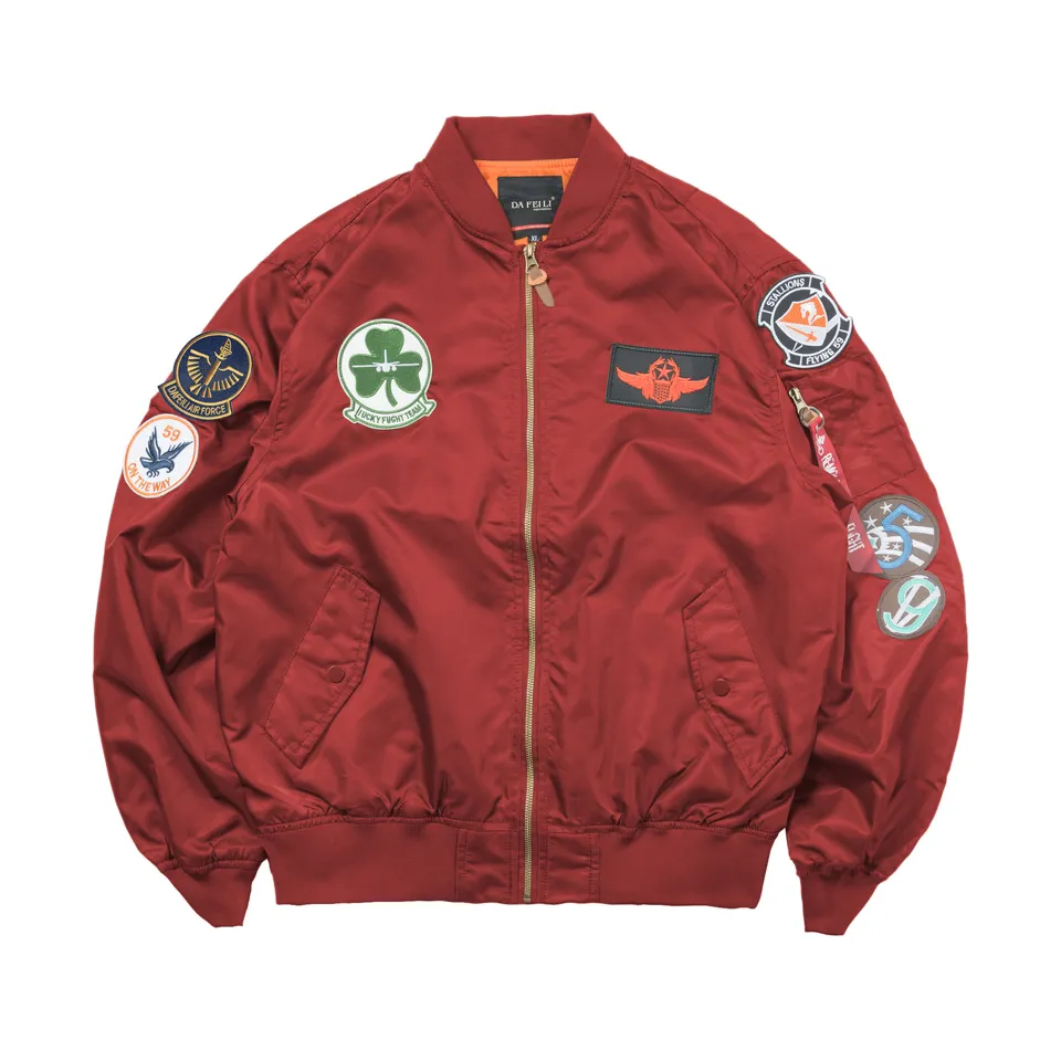 ST26-VB-003 Patch-Detail Flight Bomber Jacket in Red, original product photograph