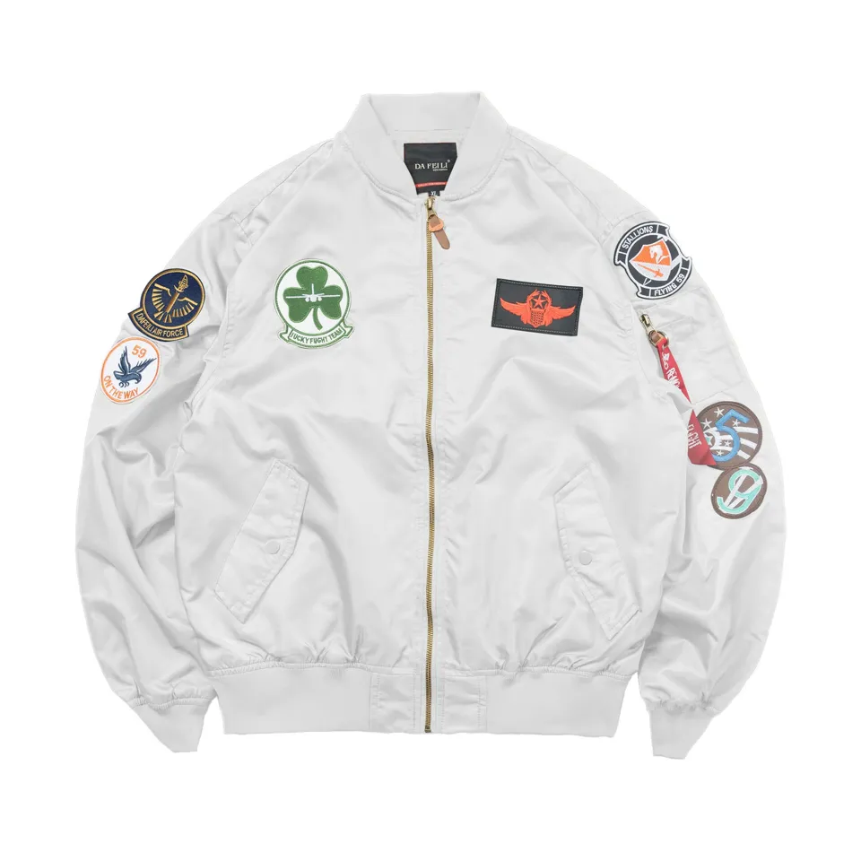 ST26-VB-003 Patch-Detail Flight Bomber Jacket in White, original product photograph